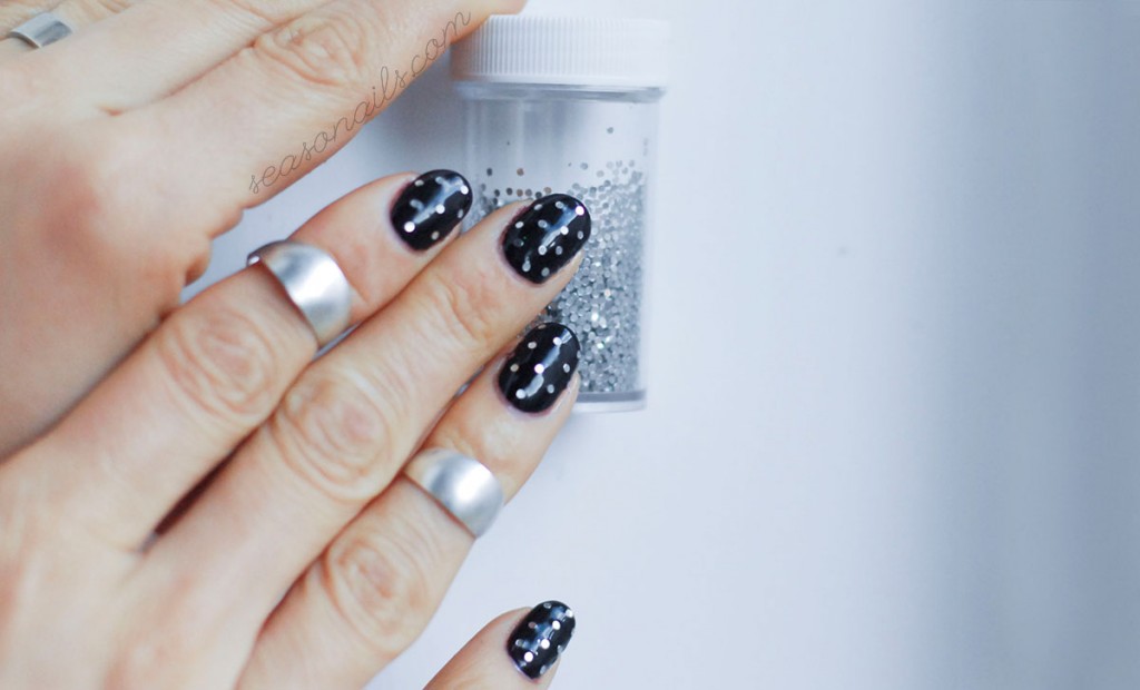 black silver dotticure with glitter