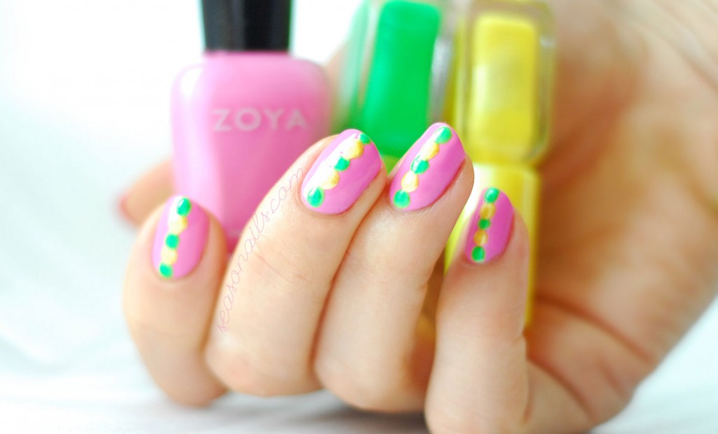 easy spring nails pink yellow green