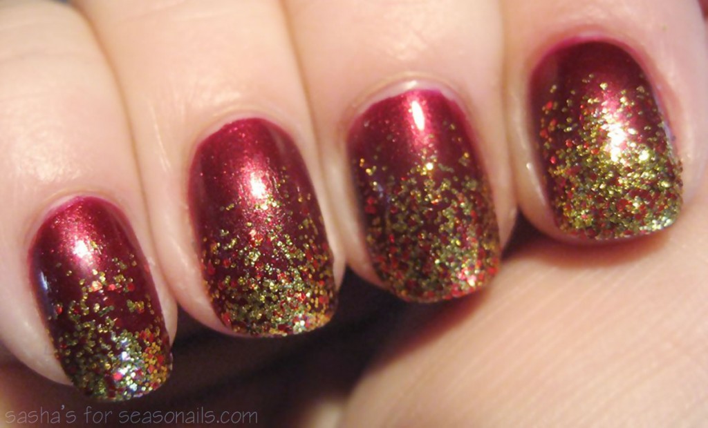 gold glitter burgundy nails sasha s