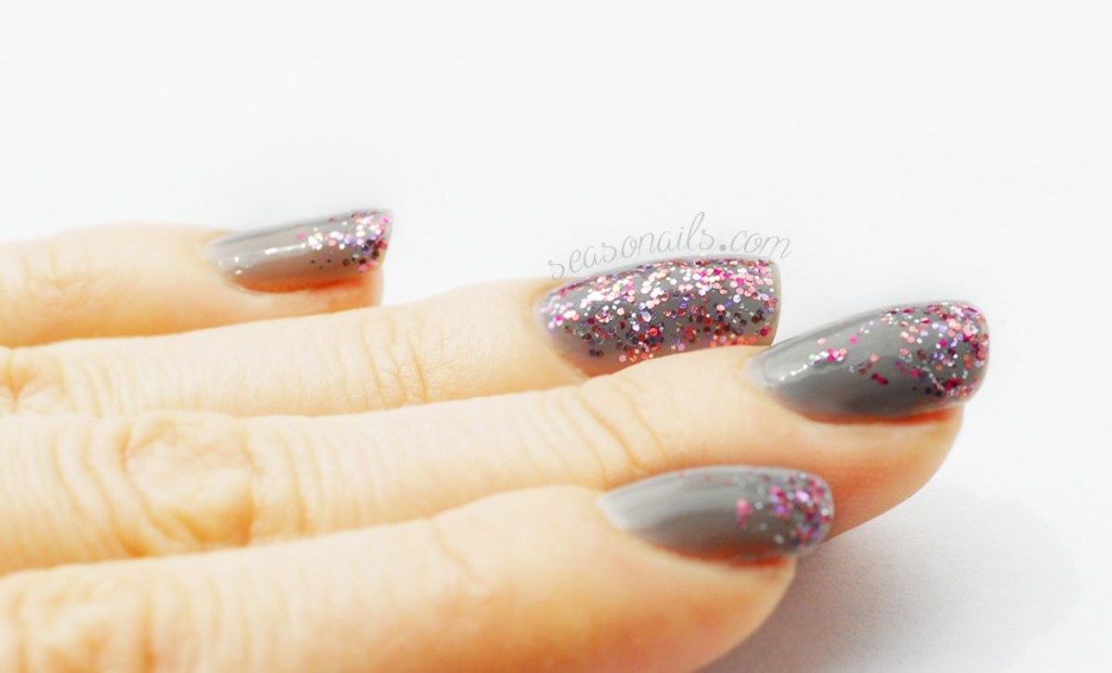grey nails pink glitter gradient Seasonails indie polish FGT