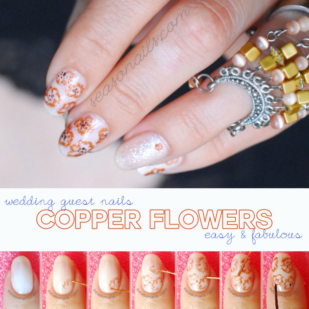 how to copper flowers nail art wedding guest mani tutorial