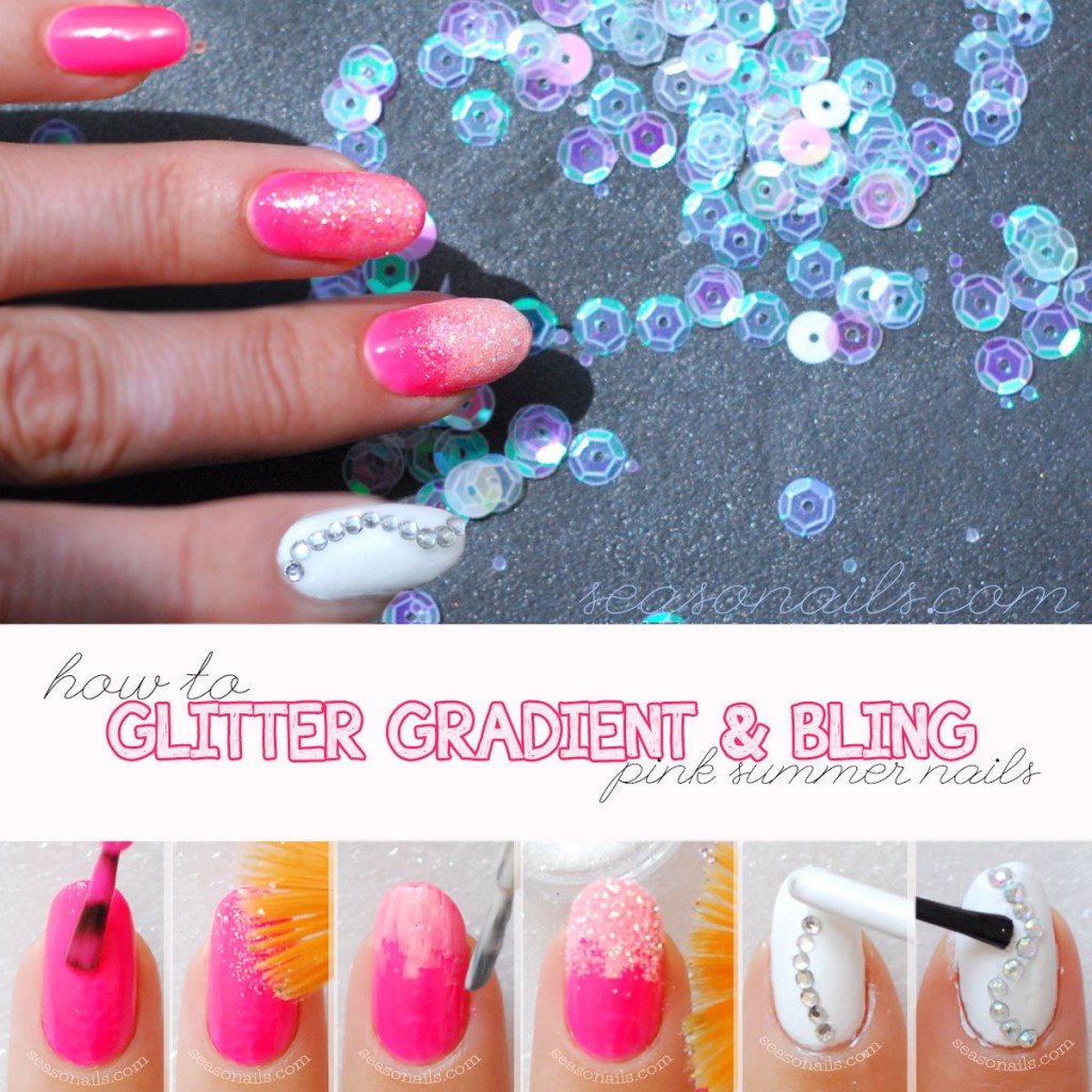 how to glitter gradient hot pink summer nails tutorial