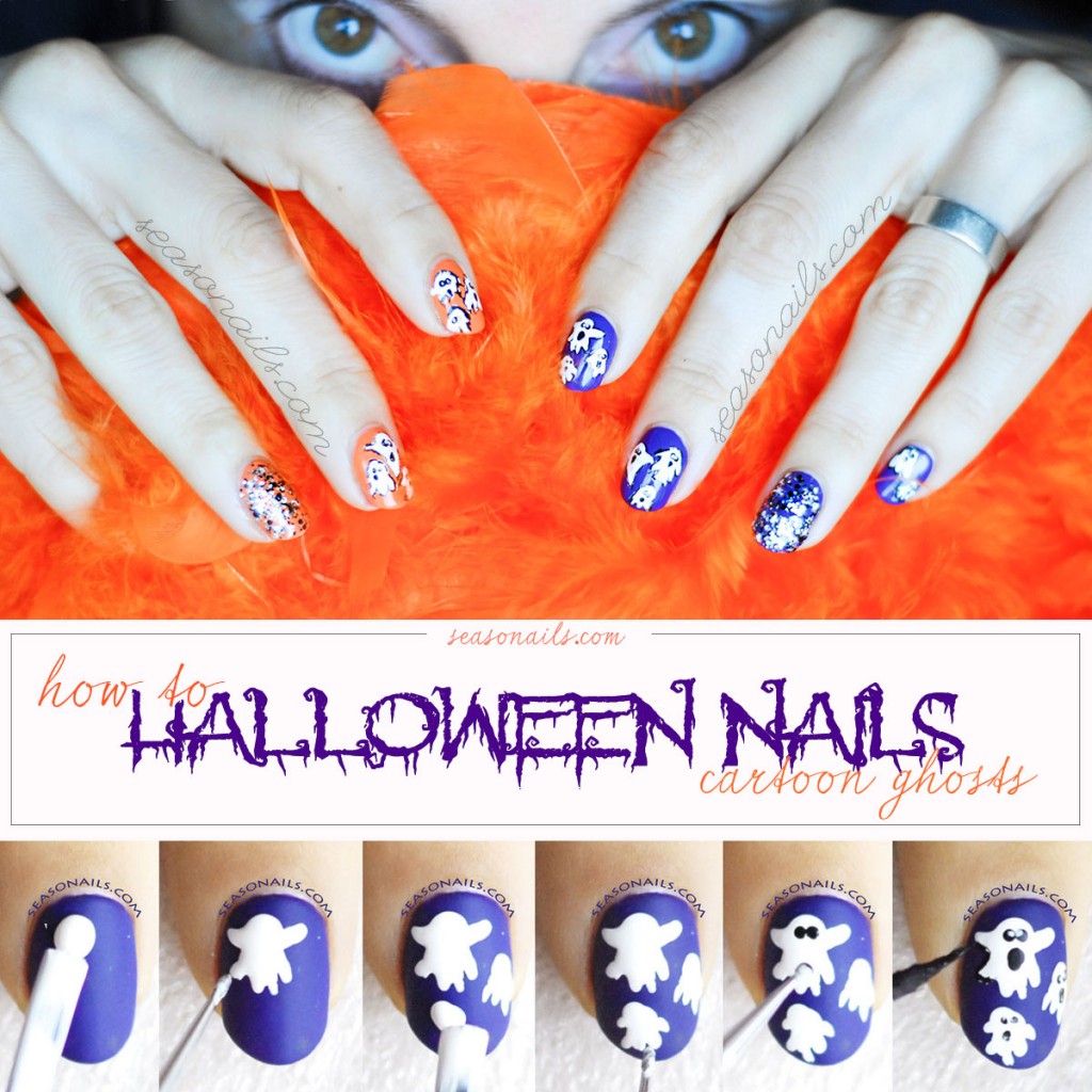 how to halloween nails cartoon ghosts manicure tutorial step by step