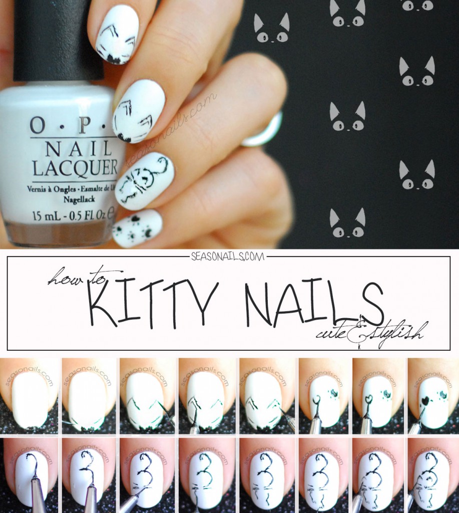 how to kitty nails cat halloween nail art tutorial step by step