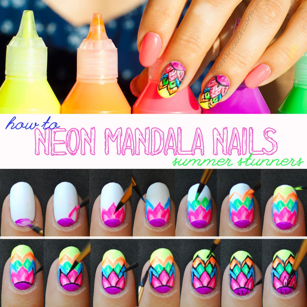 how to neon mandala summer nails tutorial