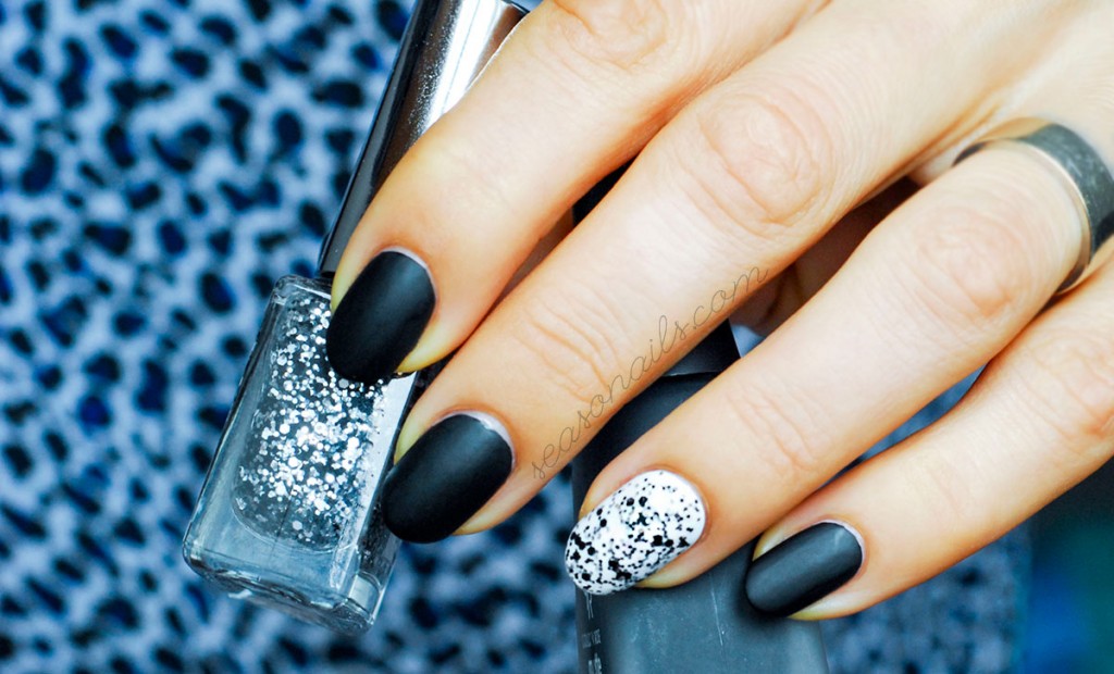 matte black nails glitter accent party manicure