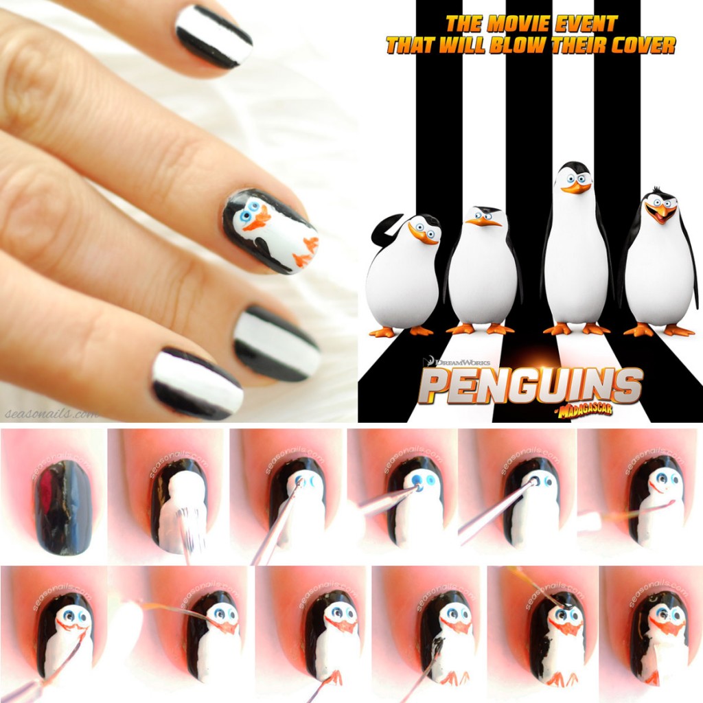 penguins of madagascar nails tutorial step by step