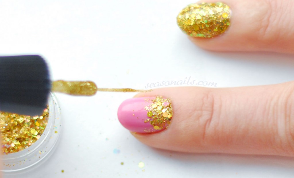 pink gold glitter glam nails