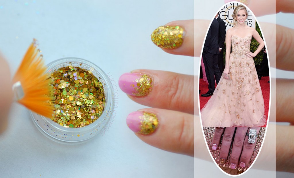 pink gold glitter red carpet nails