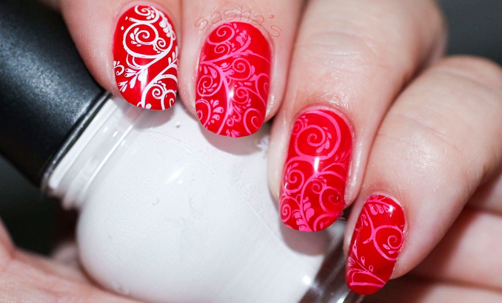 red white stamped nails summer