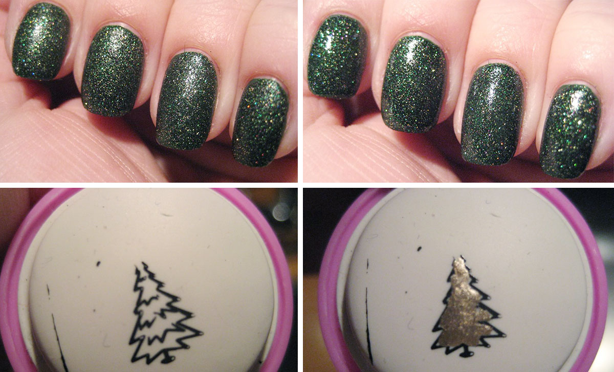 sasha s green nails with glitter