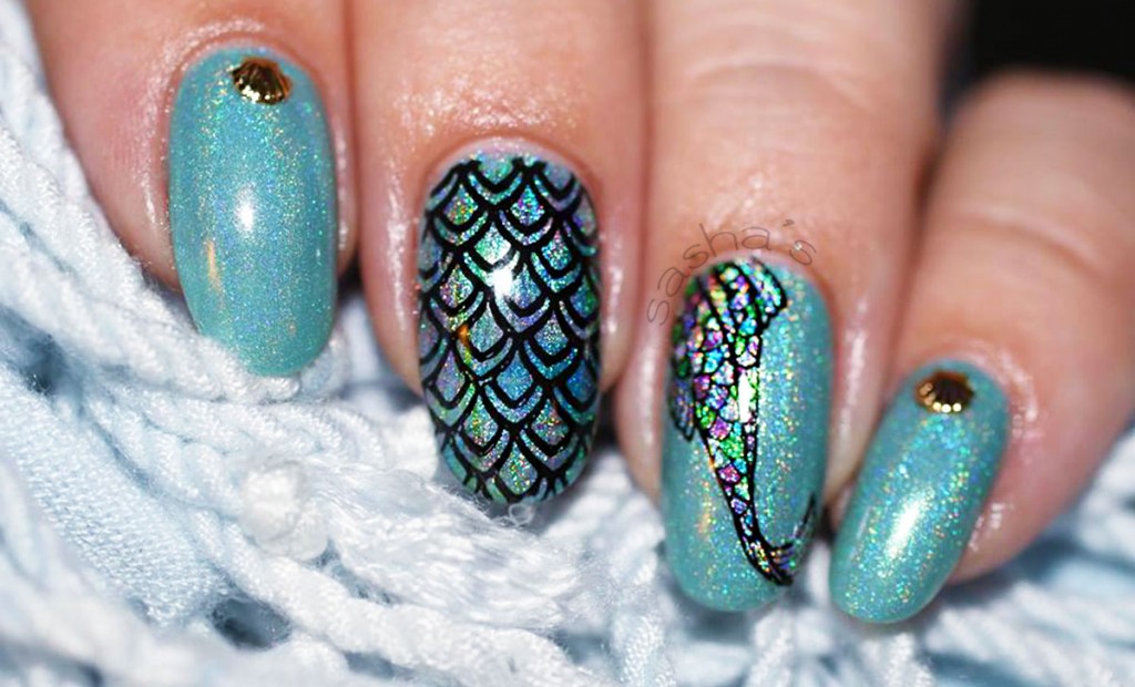 stamped holo mermaid nails sasha’s for seasonails