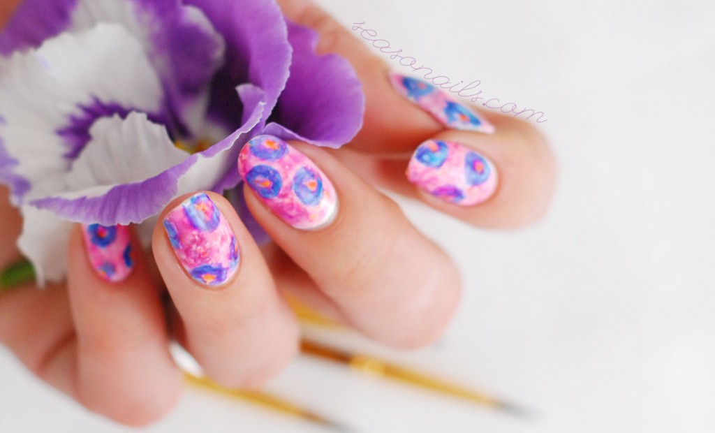 summer pink purple watercolor nails