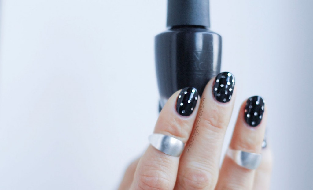 black and silver dotticure glitter nail art