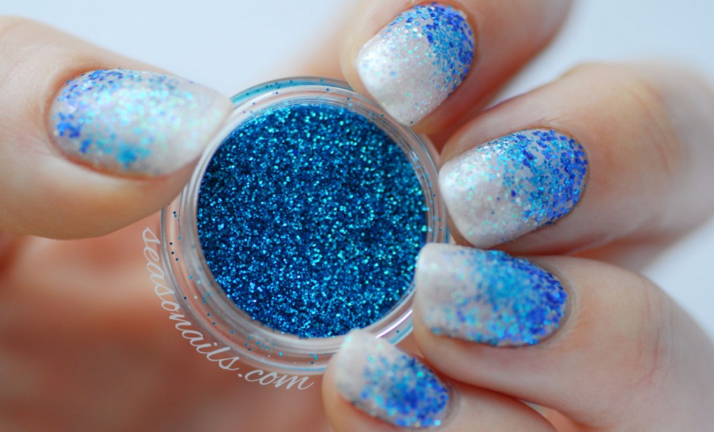 blue glitter gradient nails
