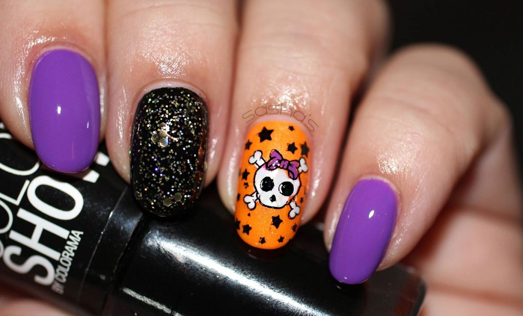 cute skull halloween stamped nails