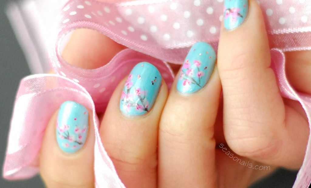 easy nail art for spring cherry blossoms