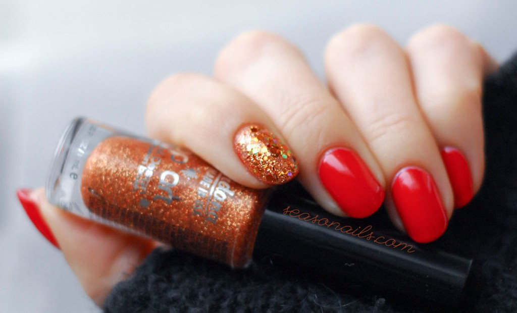 festive party nails red copper glitter