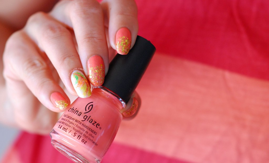 glitter gradient peach summer nails
