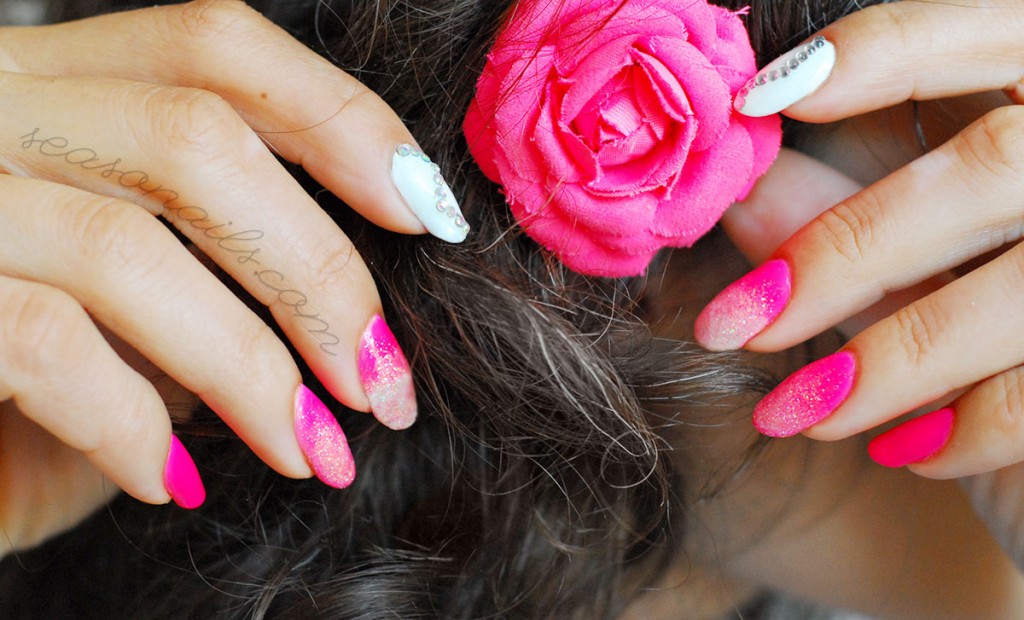 glitter gradient pink neon summer nails