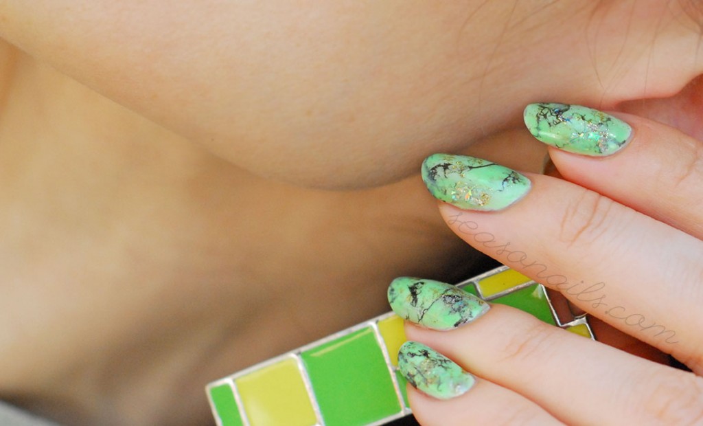 green gemstones pastel marbled nails