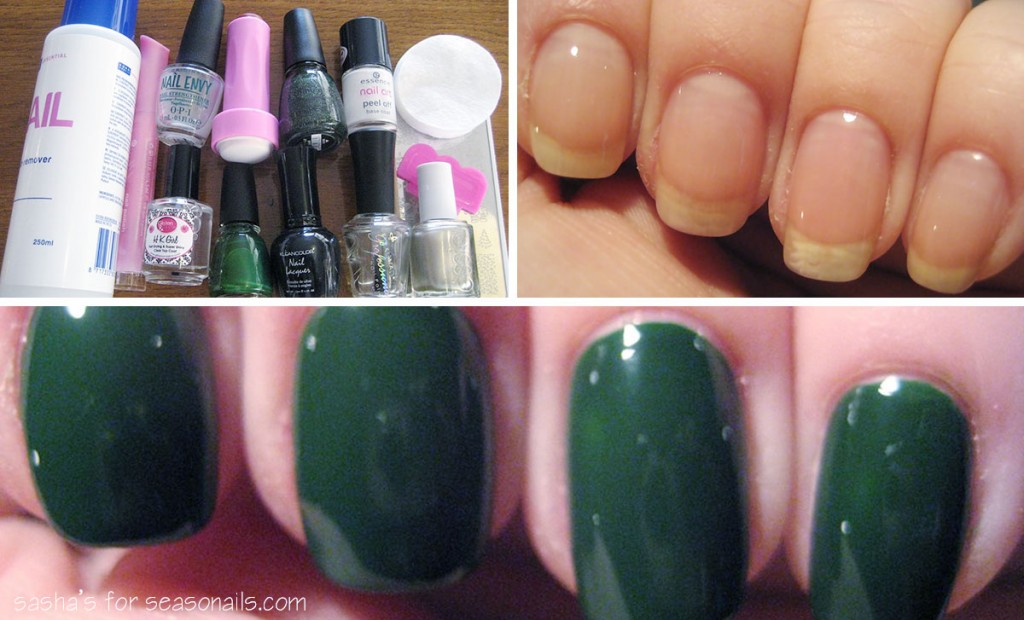 green stamped nails tools