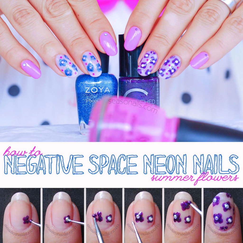 how to negative space neon summer nails tutorial