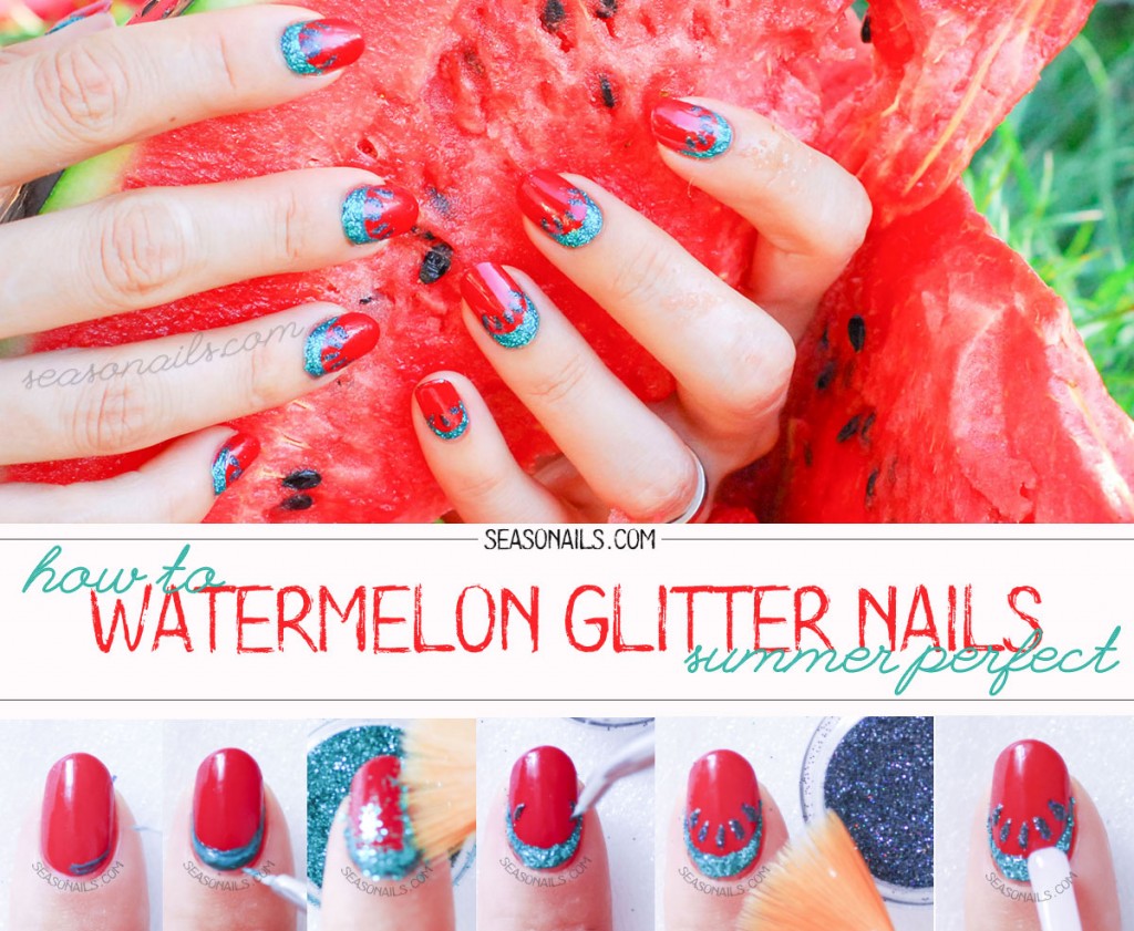 how to summer watermelon nails glitter tutorial diy
