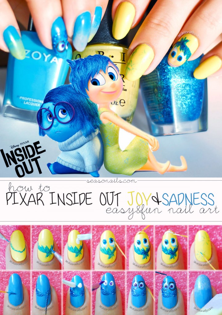 pixar inside out joy sadness nails how to tutorial nail art