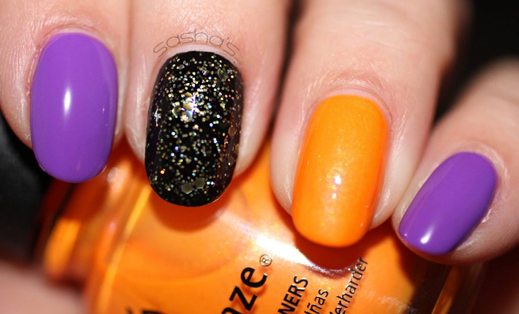 purple orange black halloween nails