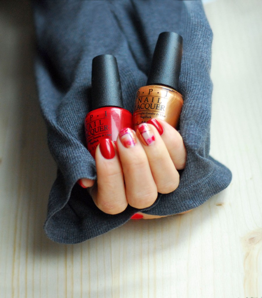 red gold chinese new year manicure
