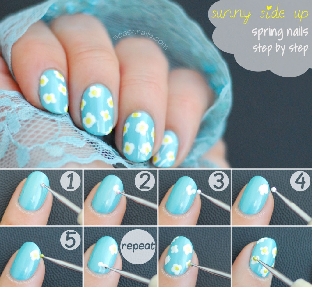 spring nails tutorial sunny flowers mani
