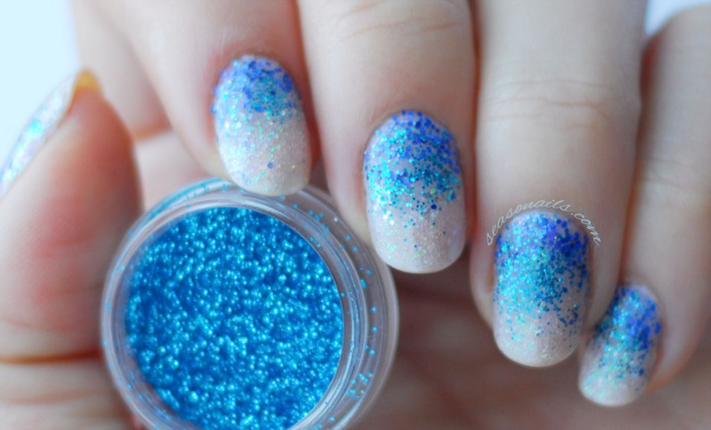 turquoise glitter ombre nails