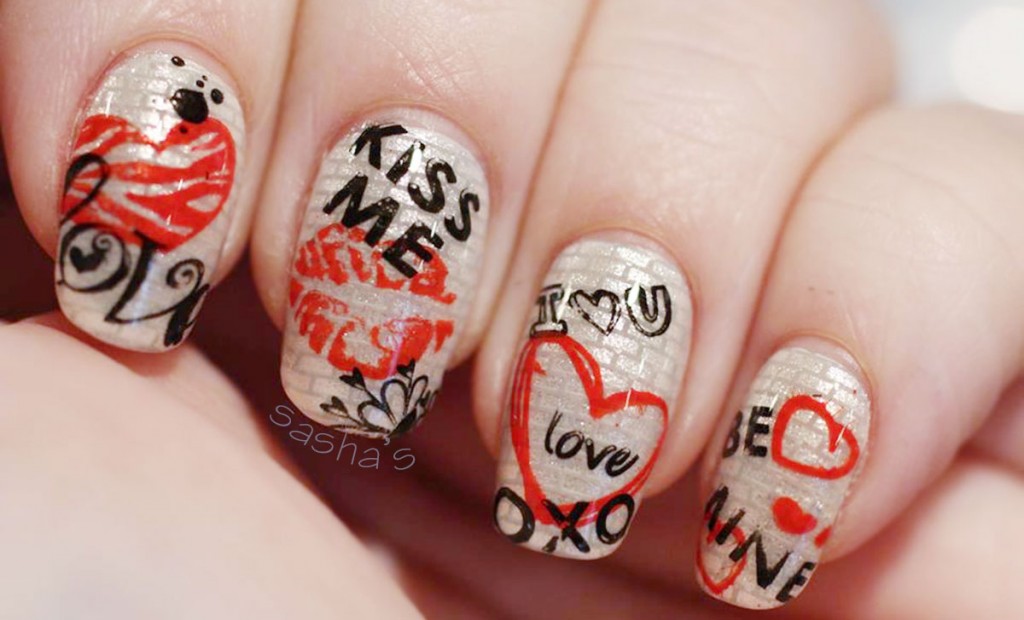 valentine s day graffiti stamped edgy nails